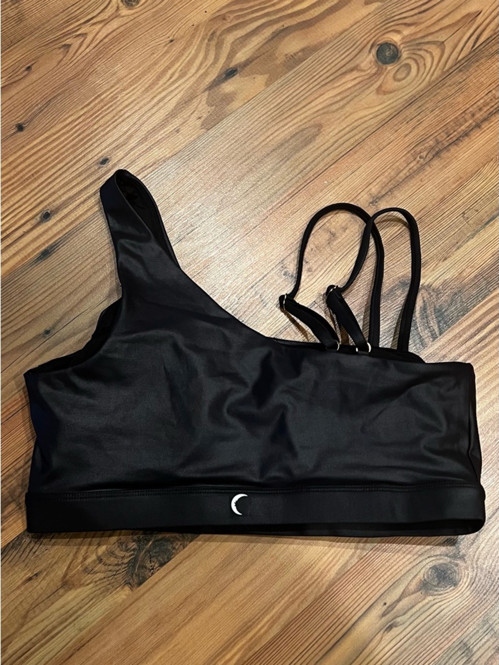 ZYIA Faux Leather Asymmetric Black Sports Bralette - Picture 2 of 5